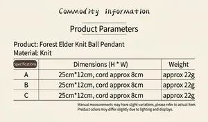 Size chart showing 25cm knit faceless gnome Christmas tree ornaments with dimensions