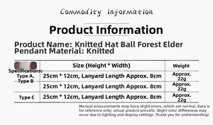 Size chart showing 25cm knit faceless gnome Christmas tree ornaments with dimensions