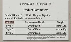 Size chart for forest gnome ornaments, featuring knit fabric specifications and dimensions