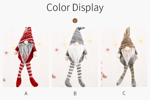 Detailed color display of three Christmas gnome plush ornaments in red, grey, and brown