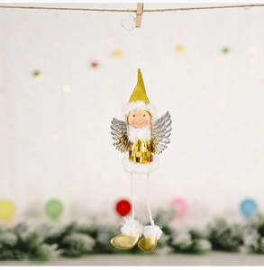 Details zum Weihnachtsengel-Anhänger mit goldenen Pailletten, Flügeln und Kunstpelz