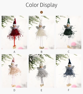 Christmas angel dolls with plush skirts and silver wings in six festive colors