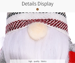 Detail view of knitted gnome hat and soft faux fur beard for Christmas decoration