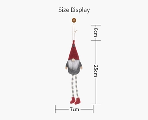 Detailed size display of a 25cm Christmas gnome plush with long legs and a red pointed hat