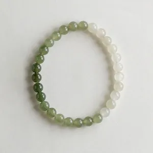 Close-up of dual-tone Nephrite Jade beads in dark green and milky white colors