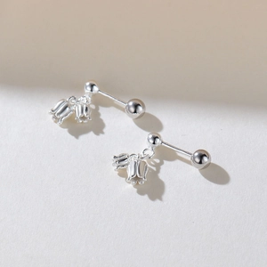 Exquisite S925 silver lily of the valley stud earrings with secure screw ball back design