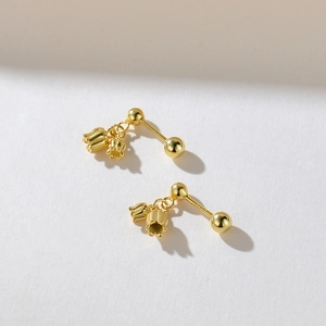 Elegant gold S925 silver lily of the valley stud earrings with secure screw ball back