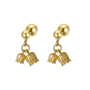 Exquisite S925 silver lily of the valley earrings with double ball screw back in gold finish
