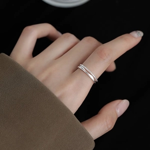 Double Layer Copper Ring Twist Rope Texture Irregular Hollow Design Open Adjustable Minimalist Korean Style For Women