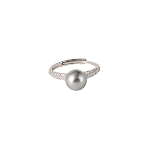 Elegant S925 silver wheat ear ring featuring a grey pearl and sparkling zircons