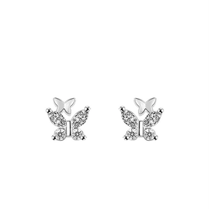 Eleganti orecchini a lobo a doppia farfalla in argento con intarsio in zirconia cubica