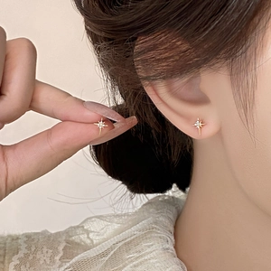 Star Shaped Stud Earrings Copper With Zircon Exquisite Dainty Minimalist Gold Color Fashion Jewelry For Women