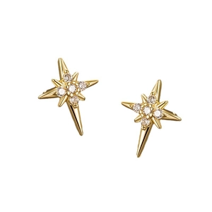 Minimalist gold eight-pointed star stud earrings with sparkling crystals for women