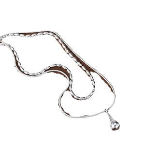 Double-layer silver water drop necklace with minimalist oval link chain design