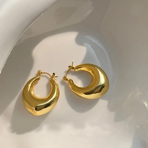 Chunky Teardrop Hoop Earrings High Polish Minimalist Oval Geometric Smooth Copper Metallic Fashion Jewelry For Women
