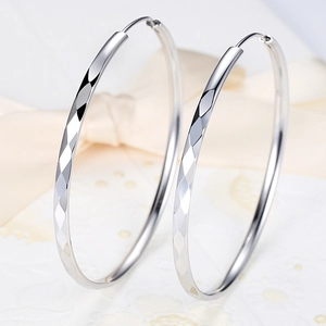 Geometric Rhombus Hoop Earrings With 925 Sterling Silver Earring Post Copper Metal Diamond Cut For Women Fashion Jewelry