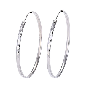 Polished S925 sterling silver hoop earrings with geometric diamond-cut textured finish