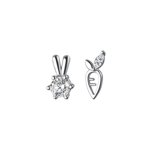 Asymmetric S925 silver stud earrings with rabbit and carrot shapes and zircon stones