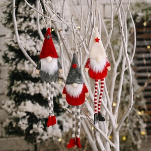 Three-piece Christmas forest gnome hanging ornaments with long legs and knit star hats