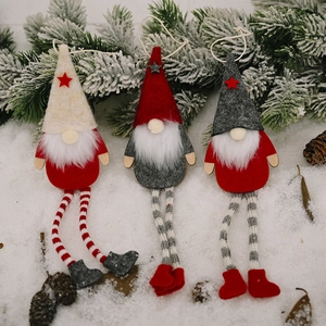 Set of 3 Christmas forest gnomes with long legs for tree hanging holiday decorations