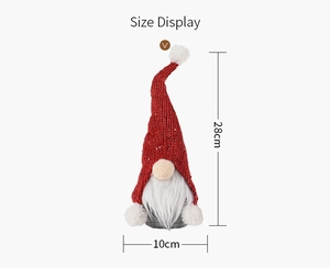 Size display of 28cm Christmas gnome plush with red knitted hat and long white beard
