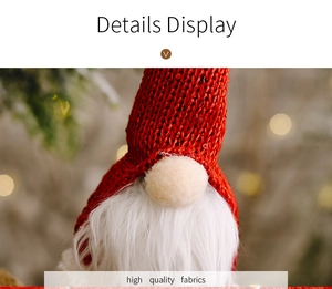 Close-up of Christmas gnome featuring red sequin knit hat and soft white faux fur beard
