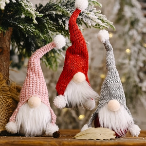 Christmas Gnome Ornaments Knitted Sequin Faceless Tomte Doll With Long Beard Holiday Home Tree Hanging Decor