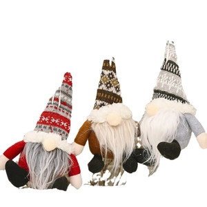 Set of 3 Christmas gnome plush dolls with striped hats and long white beards for decor