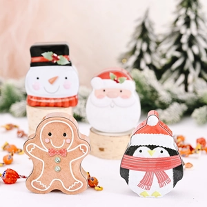 Cartoon Christmas Tinplate Gift Box Santa Claus Snowman Shape Metal Candy Storage Tin Festive Holiday Party Decoration