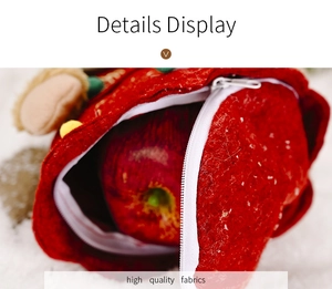 Detail of red felt Christmas tree bag showing high quality fabric and zipper closure