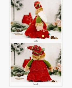 Detail view showing side and back of a plush Christmas gnome with Merry Christmas embroidery