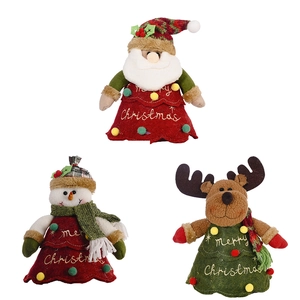 Three-piece Christmas plush set featuring Santa, Snowman, and Reindeer in classic festive colors
