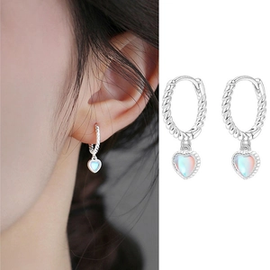 Heart Moonstone Twisted Hoop Earrings Brass Simple Minimalist Elegant Korean Style Fashion Jewelry Accessory For Women