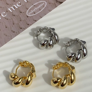 Twisted Spiral Hoop Earrings Copper Metal Hollow Geometric Fashion Jewelry For Women