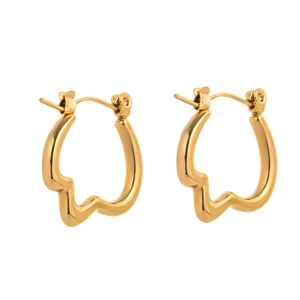 Detailed view of wave-shaped gold earrings with high-polish metallic texture and clicker clasp