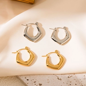 Polished stainless steel geometric hoop earrings in gold and silver finishes