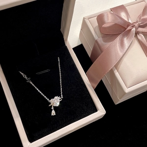 925 silver bow necklace with water drop pendant and Only text in a gift box