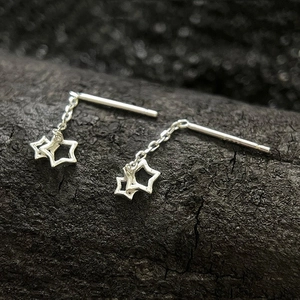 Elegant S925 sterling silver hollow star long tassel chain earrings for women
