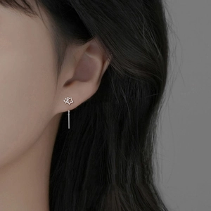 Elegant S925 sterling silver hollow star drop earrings with sleek long chain on model