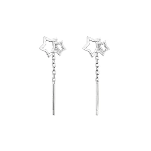 Minimalist S925 sterling silver hollow star drop earrings with long chain design