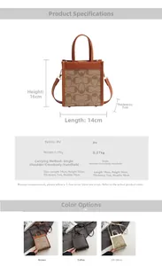 Detailed size chart and dimensions diagram for the mini checkered PU leather crossbody bag