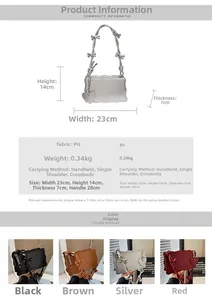 Detailed size guide and color options for the stylish PU leather shoulder bag