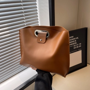 Minimalist Large Capacity Clutch Bag And Inner Pouch PU Leather Oval Metal Handle Business Commute Fashion Handbag Women