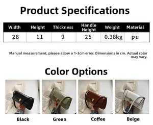 Detailed size specifications and material info for the vintage PU baguette shoulder bag