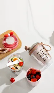 Vue détaillée du bol à salade portable à double couche avec fourchette et séparation