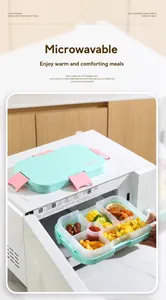 Portapranzo a 4 scomparti per microonde con chiusure di sicurezza rosa