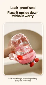 Gobelet à petit-déjeuner rose étanche avec motif dessin animé et décoration de nœud