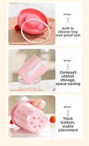 Détails du gobelet à salade rose avec anneau en silicone étanche et rangement couverts