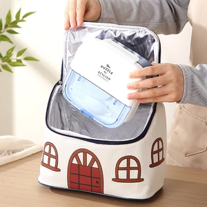 Geïsoleerde lunchtas in huisvorm met aluminiumfolie en bijpassende lunchtrommel