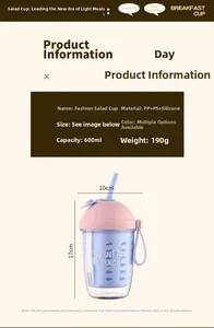 Details zur 600ml Salat-Tasse in Pink und Lila mit Maßen und Materialeigenschaften